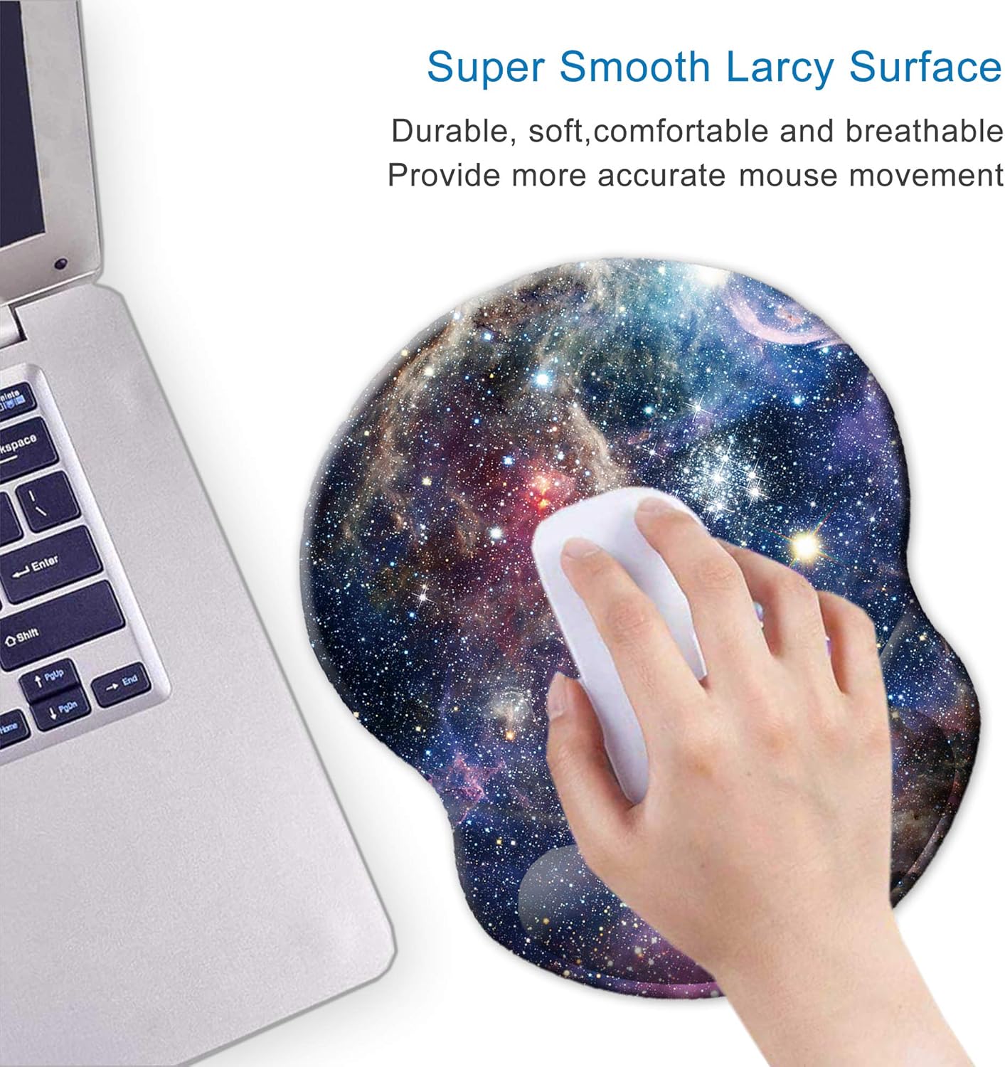 ITNRSIIET Ergonomic Mouse Pad with Gel Wrist Support Small Wrist Rest Smooth Surface Non-Slip PU Base Comfortable Office Supplies Pain Relief, 8.7 x 7.2 inches, Starry Sky