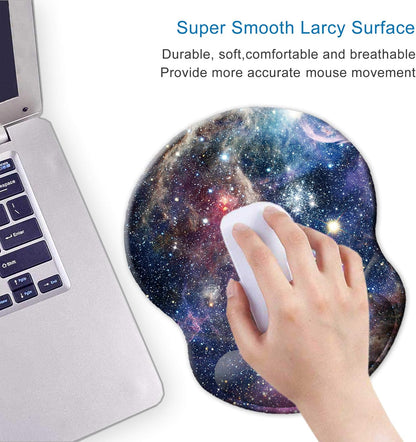ITNRSIIET Ergonomic Mouse Pad with Gel Wrist Support Small Wrist Rest Smooth Surface Non-Slip PU Base Comfortable Office Supplies Pain Relief, 8.7 x 7.2 inches, Starry Sky