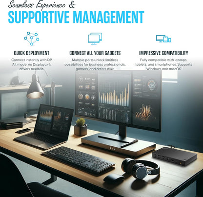 Lenovo 40AN0135US Thunderbolt 3 Dock Gen 2 Dual UHD 4K Display - Thinkpad Docking Station Dual Monitor with HDMI, DP & TB3 Cable (Renewed)