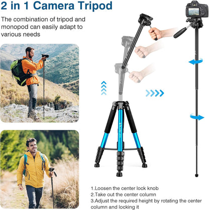 Victiv 72 inch Camera Tripod, Tall Tripod for Camera Cell Phone, Heavy Duty Camera Tripod Stand, Professional Aluminum Monopod, Compatible with Canon Nikon Sony DSLR Cameras - Blue