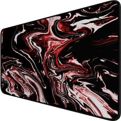 Large Extended Mouse Pad with Stitched Edges, Durable Non-Slip Natural Rubber Base, Waterproof Computer Keyboard Pad Mat for Esports Pros/Gamer/Desktop/Office/Home - Marble Red