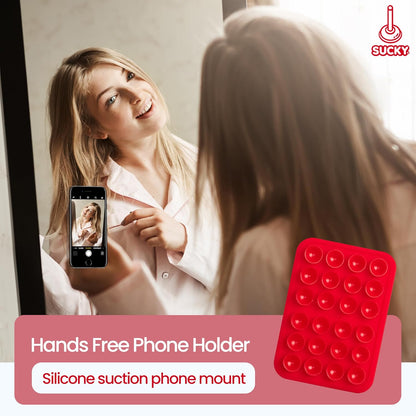 SUCKY Silicone Suction Phone Case Adhesive Octo Cup Buddy Mount - Anti-Slip Holder, Hands-Free Phone Accessory for iPhone and Android - Sticky Grip for Selfies, Videos - Red