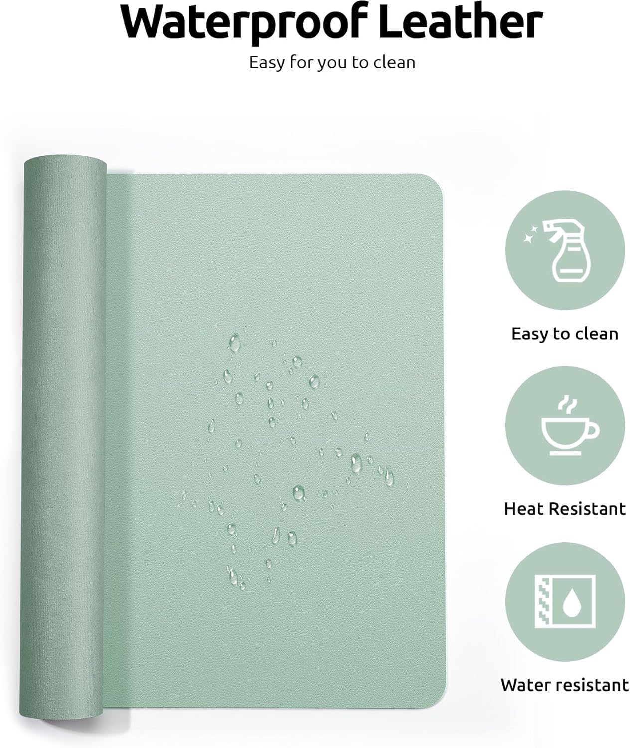 YSAGi Leather Desk Protector, Office Mat, Large Mouse Mat, Non-Slip PU Leather Blotter, Laptop Desk Pad, Waterproof Writing Pad for Office and Home (Pale Green, 35.4" x 17")