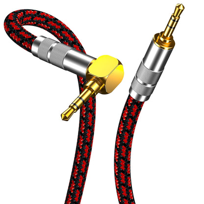 3.5mm Aux Cord, Audiophile Audio Auxiliary Cable 3.5 mm Male to Male Stereo Hi-Fi Sound Braided aux 1/8 Cable for Car Home Stereos Tablets Speakers (Right Angle 3.5mm, 9.8ft)