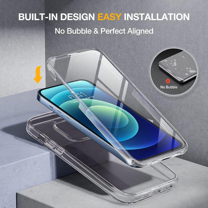 Miracase Glass Case for iPhone 12/12 Pro 6.1 inch, Upgraded Full-Body Rugged Phone Bumper Case Cover with Built-in 9H Tempered Glass Screen Protector and Camera Protector, Clear