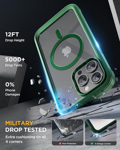 Miracase Magnetic for iPhone 15 Pro Max Case 6.7'' [Compatible with MagSafe] Full-Body Phone case with Built-in Glass Screen Protector& Camera Protector,Drop Proof 15 Pro Max Cover,Magnetic Green