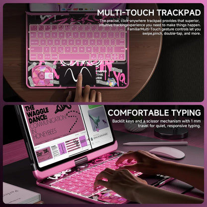 Transparent Case with Keyboard for 2024 iPad Pro 11-inch(M4),with 7-Color Backlit Wireless Keyboard, 360°Rotatable Protective Case Multi-Touch Trackpad,with Pencil Holder,with Shortcuts,Pink