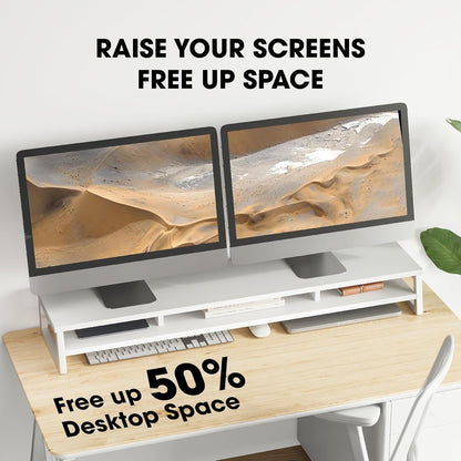 Fenge Dual Monitor Stand for Desk, 42.5in Large Monitor Riser for 2 Monitors, 2 Tier Computer Office Desk Top Shelf, Desktop Storage Stand for Laptop, PC, Computer, Printer
