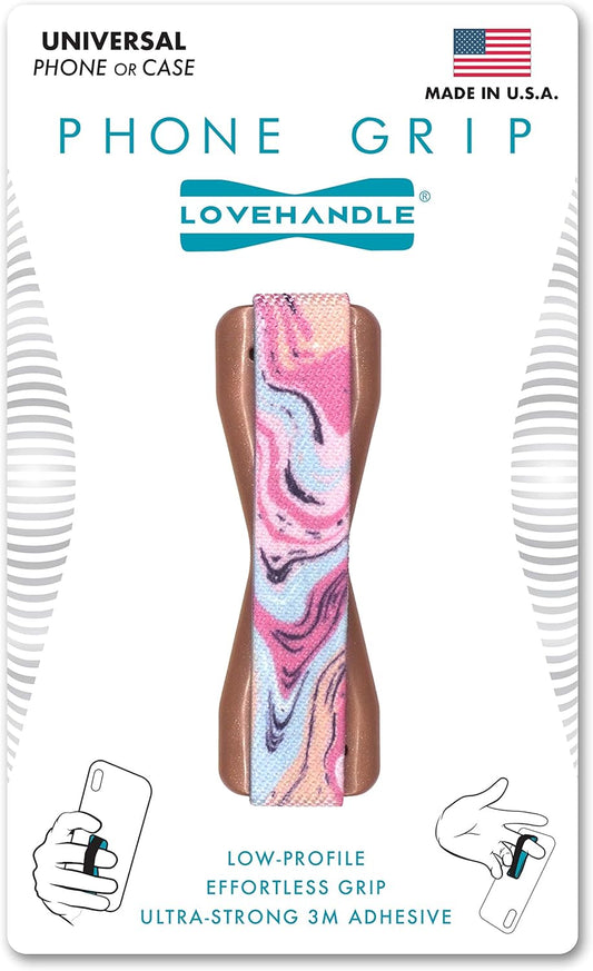 LOVEHANDLE Universal Phone Grip for Smartphones & Mini Tablets - Phone Holder for Hand - Wireless Charging Compatible - Made in The USA - Marble Rose