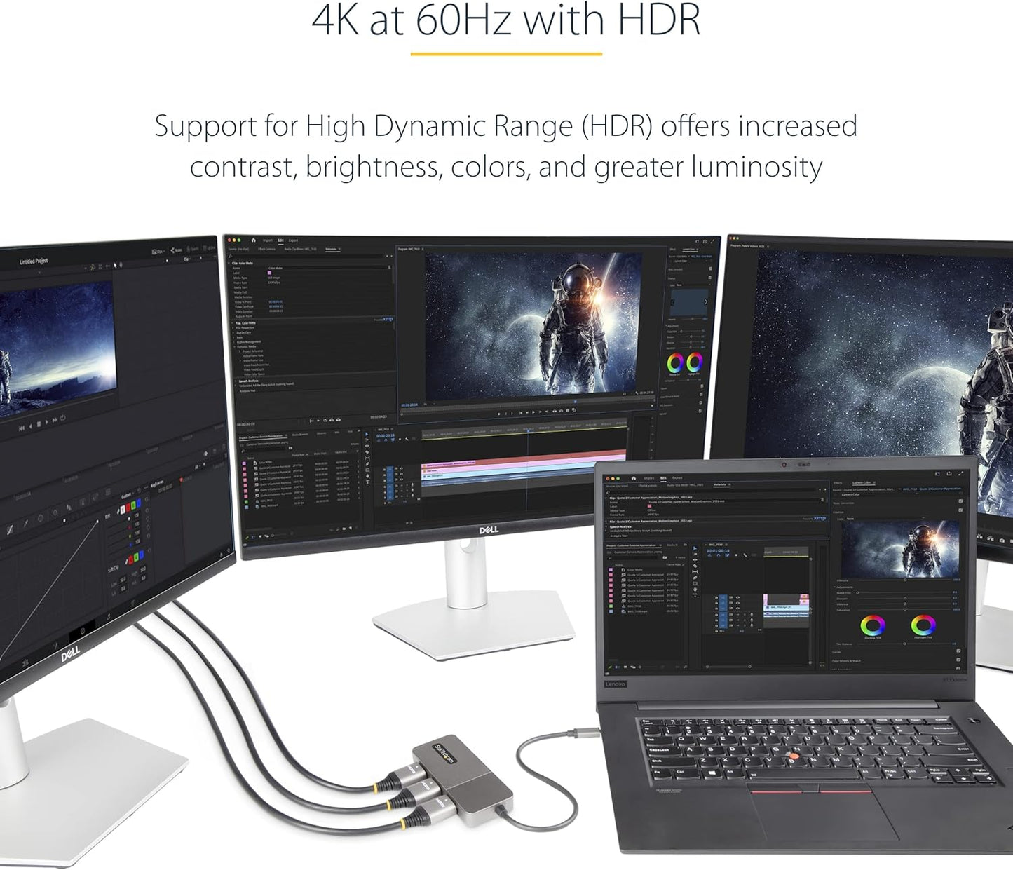 StarTech.com 3-Port USB-C Multi-Monitor Adapter, USB Type-C to 3x HDMI MST Hub, Triple 4K 60Hz HDMI Laptop Display Extender / Splitter, HDR, Extra-Long Built-In Cable, Windows (MST14CD123HD)