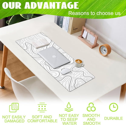 Desk Mat,White Topographic Contour Map Desk Pad,Topographic Contour Large Gaming Mouse Pad for Desk,Extended Big Computer Keyboard Mouse Pad with Non-Slip Base and Stitched Edge,31.5"x11.8"