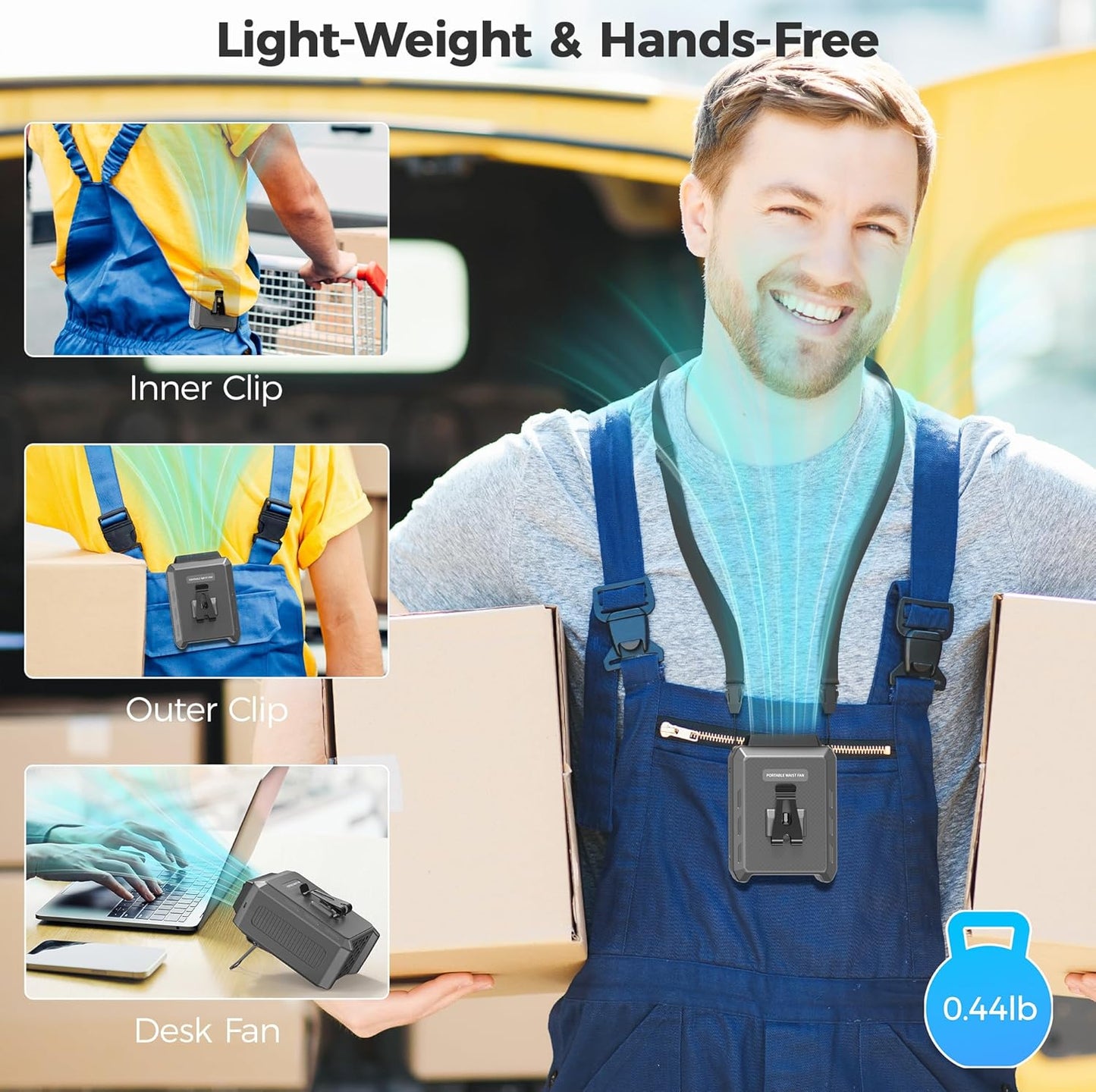 COMLIFE Portable Mini Waist Fan - Rechargeable Clip on Belt Wearable Body Fan, Max 20H Cooling, 5 Speeds 16000RPM Turbo Hands-Free Under-Shirt Neck Fan for Outdoor Jobsite Camping Traveling