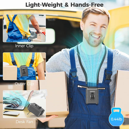 COMLIFE Portable Mini Waist Fan - Rechargeable Clip on Belt Wearable Body Fan, Max 20H Cooling, 5 Speeds 16000RPM Turbo Hands-Free Under-Shirt Neck Fan for Outdoor Jobsite Camping Traveling