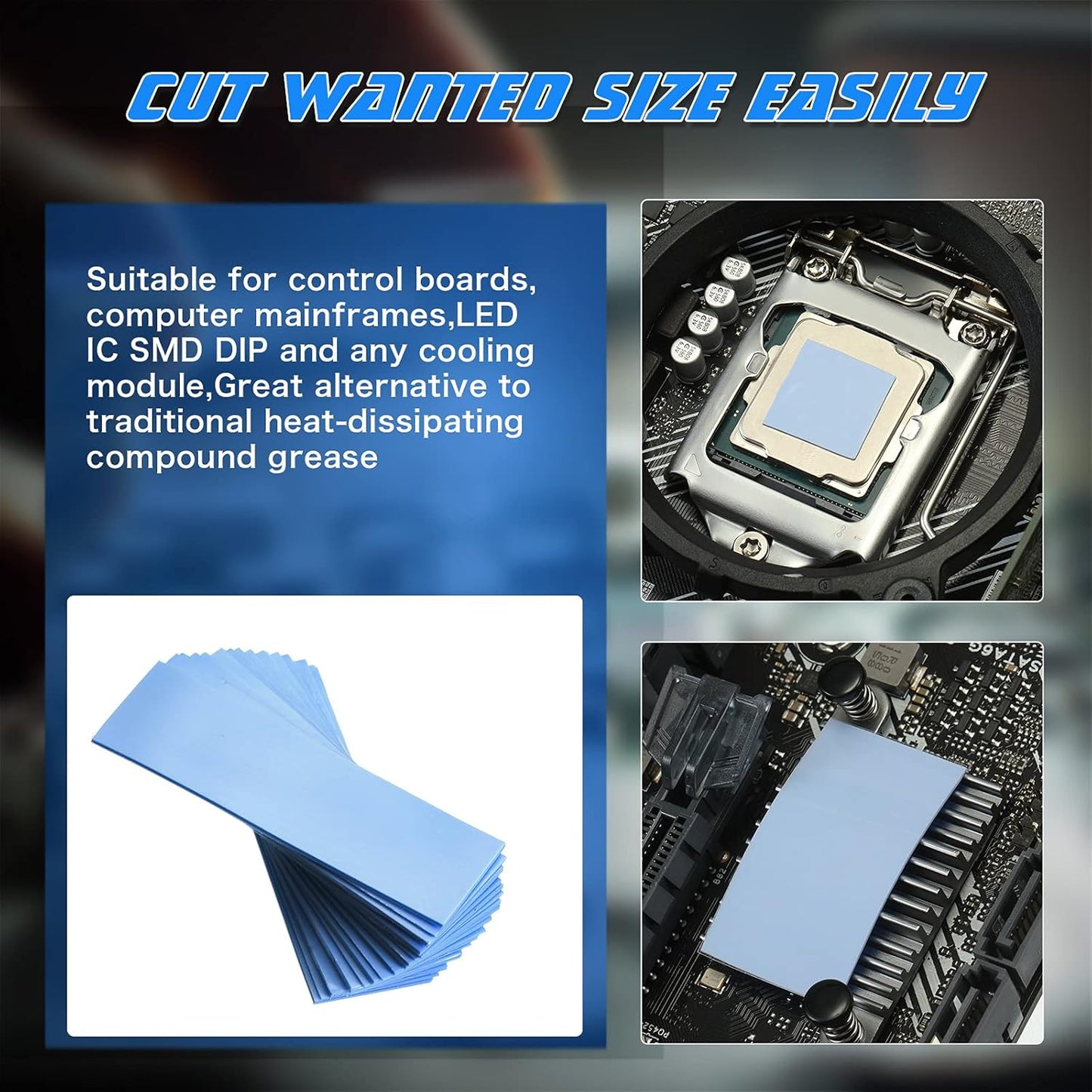 Outus 30 Pieces 2.6 x 0.8 x0.1 Inch Silicone Thermal Pad Reusable CPU SSD Thermal Conductive Silicone Pad Each Thick for Gpu Heatsink CPU Chip Heat Conduction or LED Heat Conduction(Light Blue)