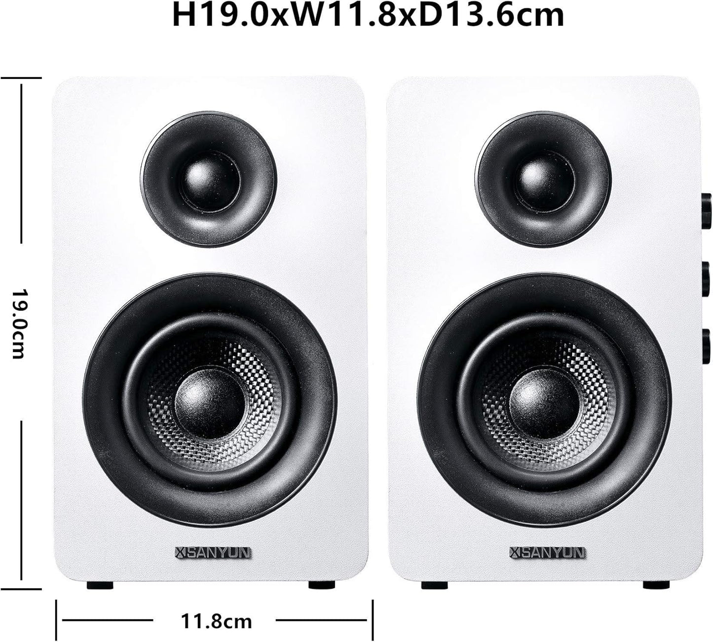 SW208 3" Active Bluetooth 5.0 Bookshelf Speakers – 60W Carbon Fiber Speaker Unit - Built-in 24bit DAC Dynamic 3D Surround Sound 2.0 Computer PC Monitor Gaming (Pair, White)