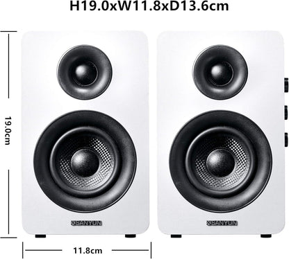 SW208 3" Active Bluetooth 5.0 Bookshelf Speakers – 60W Carbon Fiber Speaker Unit - Built-in 24bit DAC Dynamic 3D Surround Sound 2.0 Computer PC Monitor Gaming (Pair, White)