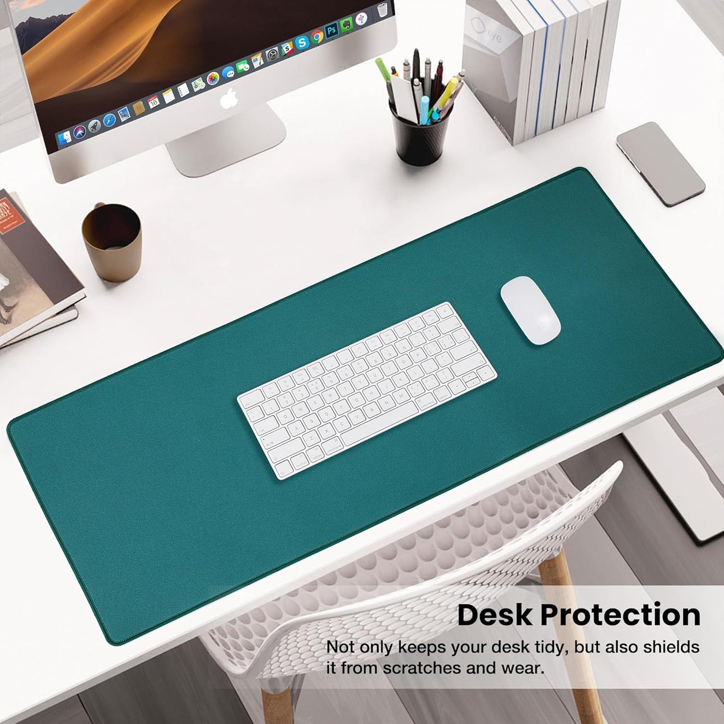 ALOANES Waterproof Mouse Pad, XXXL Gaming Keyboard Pad with Anti-Slip Base, Grain Jacquard Surface, Extend Desk pad for Gamer, Office & Home, Green Mousepad 40cm x90cm x0.3cm