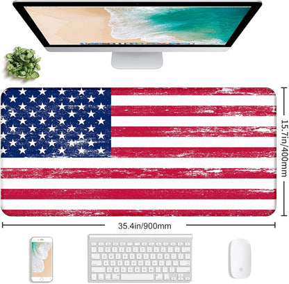 American Flag XXL Extended Mouse Pad, Patriot Large Laptop Pad, Waterproof, Non Slip, Gaming Office and Home Stitching Edge Table Pad 35.4 x 15.7 x 0.12 Inches