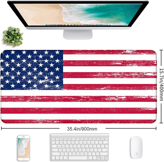 American Flag XXL Extended Mouse Pad, Patriot Large Laptop Pad, Waterproof, Non Slip, Gaming Office and Home Stitching Edge Table Pad 35.4 x 15.7 x 0.12 Inches