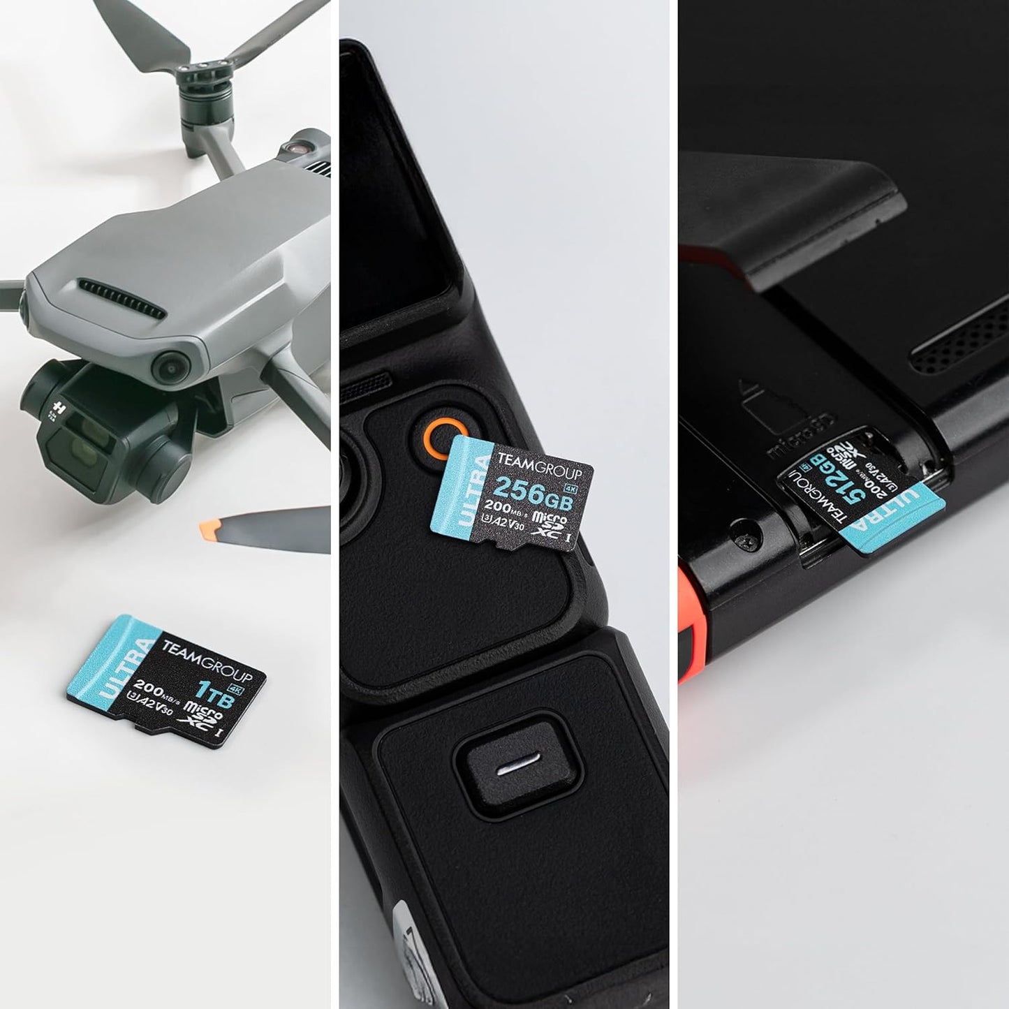 TEAMGROUP A2 Ultra Card 1TB Micro SDXC UHS-I U3 A2 V30, R/W up to 200/170 MB/s with Adapter TULMSDX1TIA2V3022503