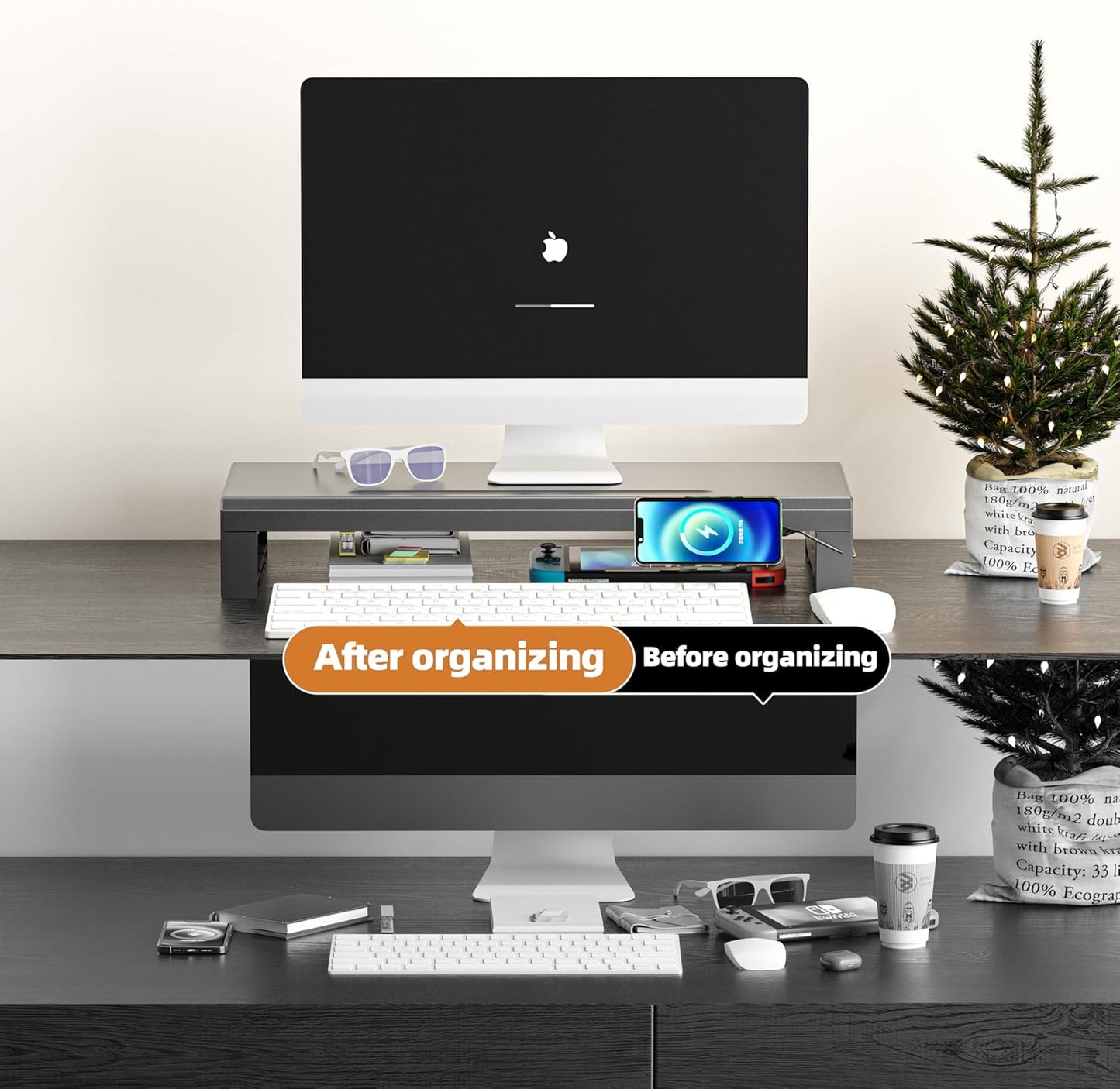 Computer monitor stand Laptop Desk Shelf & Monitor Riser ，21.6 inches long desk riser Monitors/PC/Laptop/Computer Space Saver Organizer ，Heavy Duty Gift Gaming Studio Office(Basic Version, 550mm)