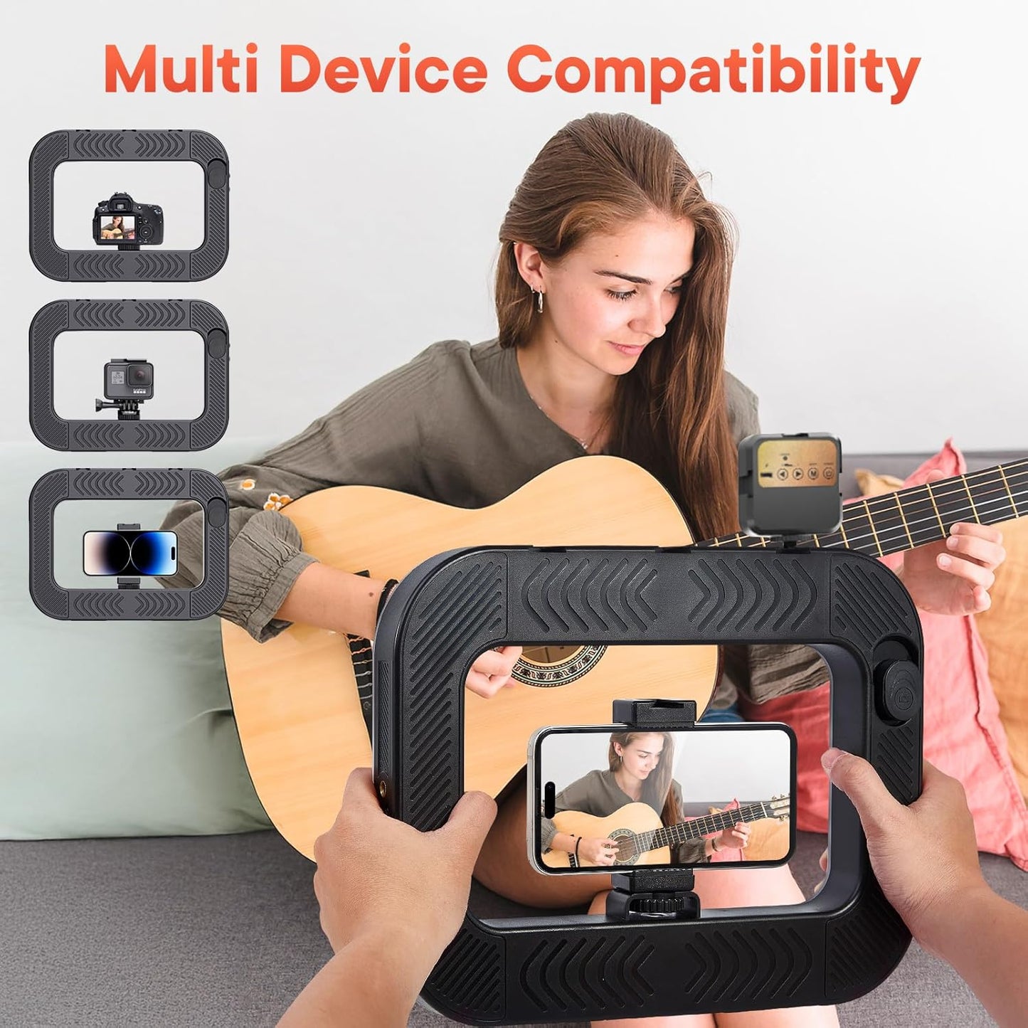 Smartphone Video Rig with Light + Tripod, Handheld LED Ring Light Selfie Light Mobile Video Stabilizer for Cameras, Smartphones, Sports Cameras, YouTube, TikTok, Makeup, Instagram, Vlogging