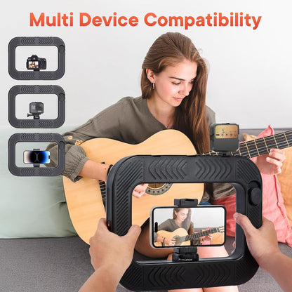 Smartphone Video Rig with Light + Tripod, Handheld LED Ring Light Selfie Light Mobile Video Stabilizer for Cameras, Smartphones, Sports Cameras, YouTube, TikTok, Makeup, Instagram, Vlogging
