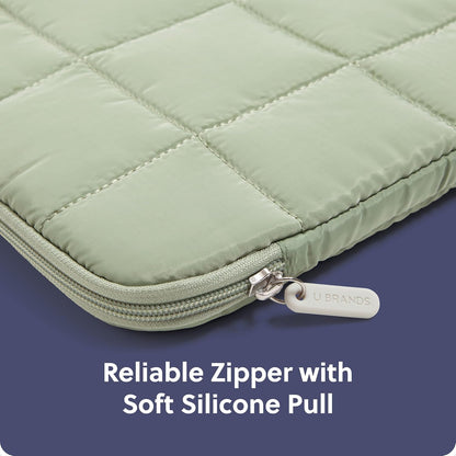 U Brands Nylon Puffer Zipping Large Laptop Sleeve, 10.5" x 15", Computer Accessories, Laptop Bag for MacBook Pro, MacBook Air, Chromebook, HP Computer, Matcha Green