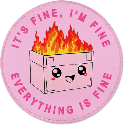 ITNRSIIET Round Mouse Pad with Stitched Edge Premium-Textured Waterproof Non-Slip Rubber Base Desktop Protection Mat Diameter 8.7 inches, Pink Cute Dumpster