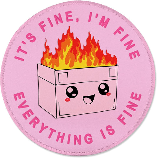 ITNRSIIET Round Mouse Pad with Stitched Edge Premium-Textured Waterproof Non-Slip Rubber Base Desktop Protection Mat Diameter 8.7 inches, Pink Cute Dumpster