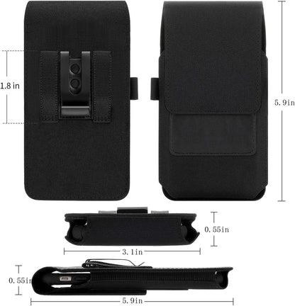 BECPLT Nylon Cell Phone Holster Case with Belt Clip - Fits iPhone 12/13/14 Pro, X, Xs, 10, Galaxy S21/S22/S23, Pixel 4/5, LG G4/G5/G6 (With Thin Case On)