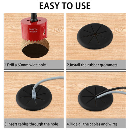 2-3/8IN(60mm) Desk Grommet, 13 Pieces Wire Grommet, Desk Hole Cover for Cables with Hole Saw,Plastic Cable Cord Wire Hole Cover for Desk, Table,Cabinet,Countertop and Other Furniture(Black)