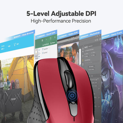 TECKNET Wireless Mouse, 2.4G Ergonomic Optical Mouse, Computer Mouse for Laptop, PC, Computer, Chromebook, Notebook, 6 Buttons, 24 Months Battery Life, 4000 DPI, 6 Adjustment Levels