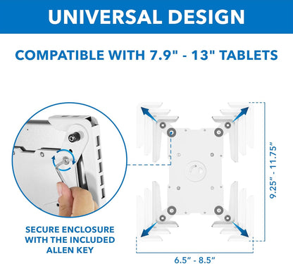 Mount-It! Universal Tablet Floor Kiosk | Theft-Deterrent Tablet Stand | Adjustable Kiosk Floor Mount for iPad, Galaxy & Surface Tablets (White)