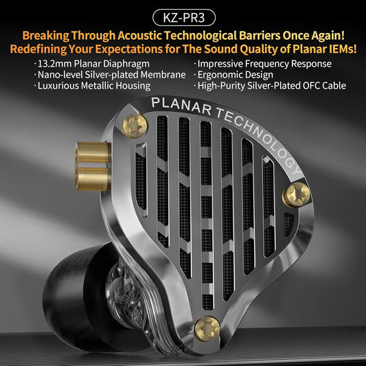 KZ PR3 in Ear Monitors Headphones with 13.2mm Planar Magnetic Driver,HiFi Stereo Sound IEM Earphones with Memory Foam Tips Comfortable&Secure Fit Wired Earbuds for Singers Musicians DJ Stage Gaming