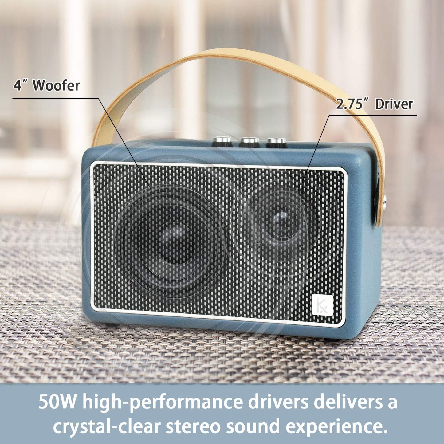 Vintage Bluetooth Speakers, KONEX 40W Leather Portable Wireless Speaker, Bluetooth 4.2 Heavy Bass Music Player, 20H Long Playtime, Mid Century Modern Decor for Home, Office, Party, Gift for Friend