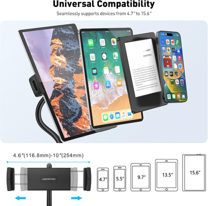 AboveTEK iPad Holder for Bed, Adjustable Tablet Bed Stand Mount, 360° Hands-Free Kindle Holder for Reading in Bed, Compatible w/ 4.7"-15.6" Tablets/iPads/Kindles/Phones/Samsung - Durable & Flexible