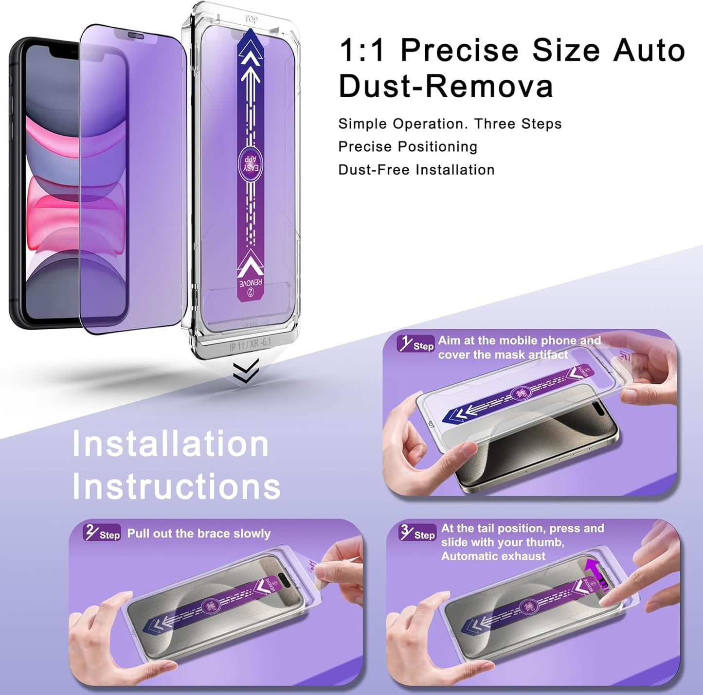 2 Pack Anti Blue Light Matte Screen Protector for iPhone 11 and iPhon XR 6.1-Inch Auto Dust Removal, No Bubbles, Tempered Glass Film, Easy Installation