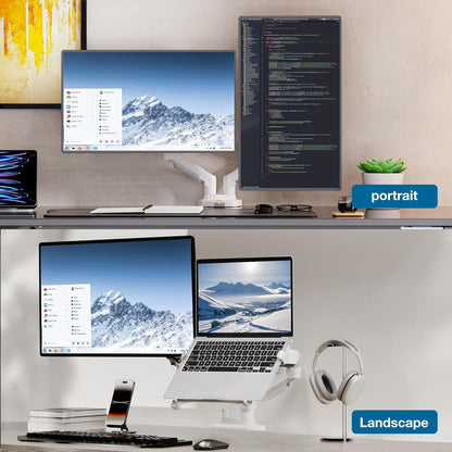 NB North Bayou Laptop Mount with Adjustable Tray for 10-17”Notebook, Full Motion Arm with VESA Plate for 17-30”Monitor,Clamp-on Grommet Mounting F160-FP (White)