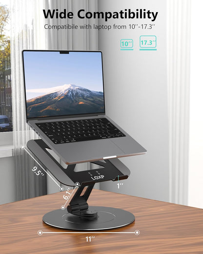 Ultra-Stable Swivel Laptop Stand for Desk with 360 Rotating Larger Base, Military-Grade Aluminum Anti-Loosening Structure - Height Adjustable Laptop Stand Suitable for 10-17.3 inch