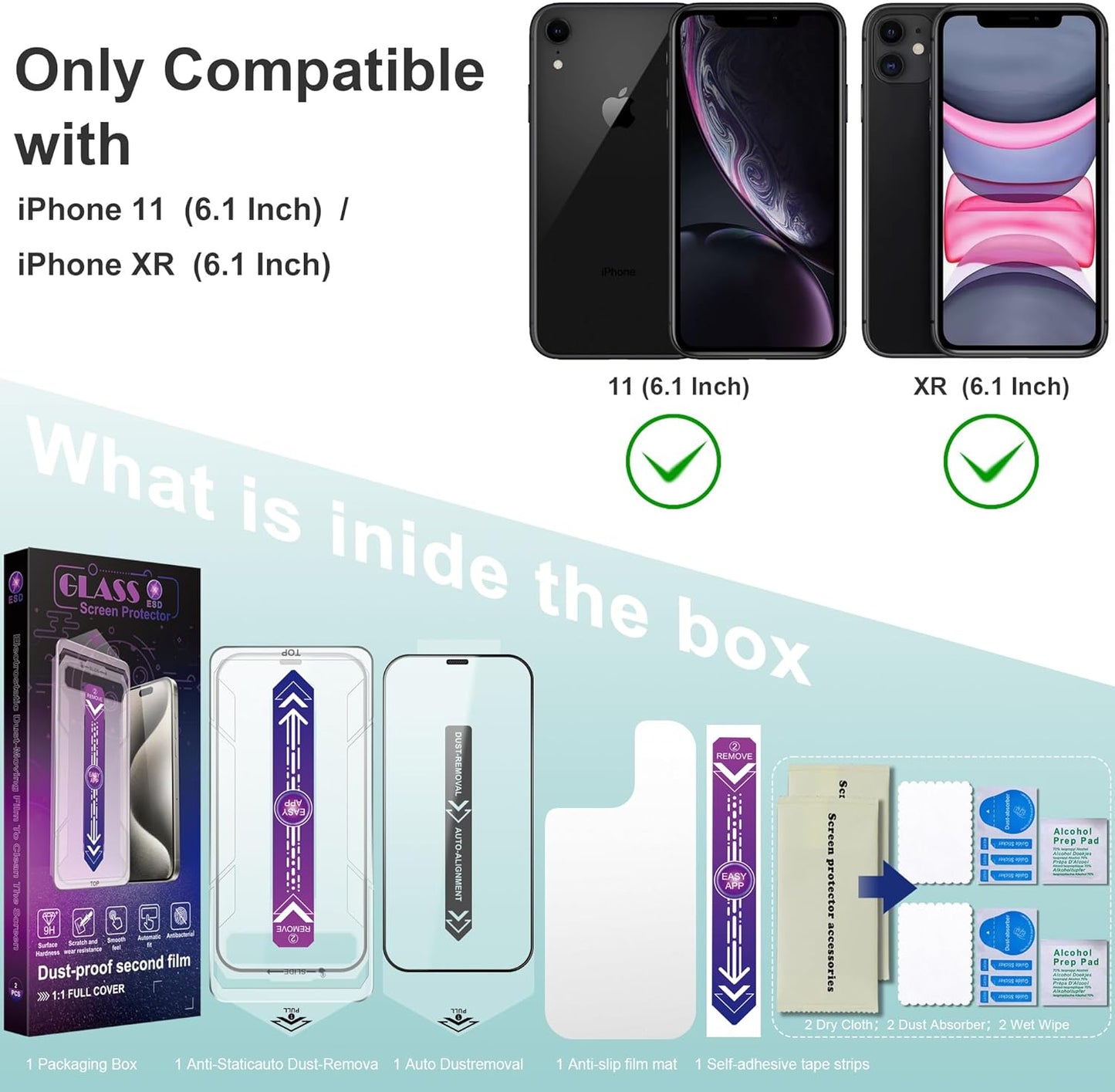 2 Pack Screen Protector Tempered Glass for iPhone 11 and iPhone XR 6.1-Inch Auto Dust Removal, No Bubbles, High Definition Clear, Easy Installation