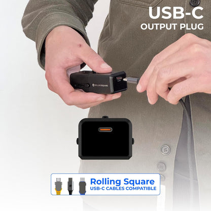 Rolling Square Portable Pocket Travel Adapter I Universal USB-C Charger for 200+ Countries I US, EU, UK, AU Plug 30W Fast Charging for Smartphones, Tablets & More I Compact & Lightweight I Black