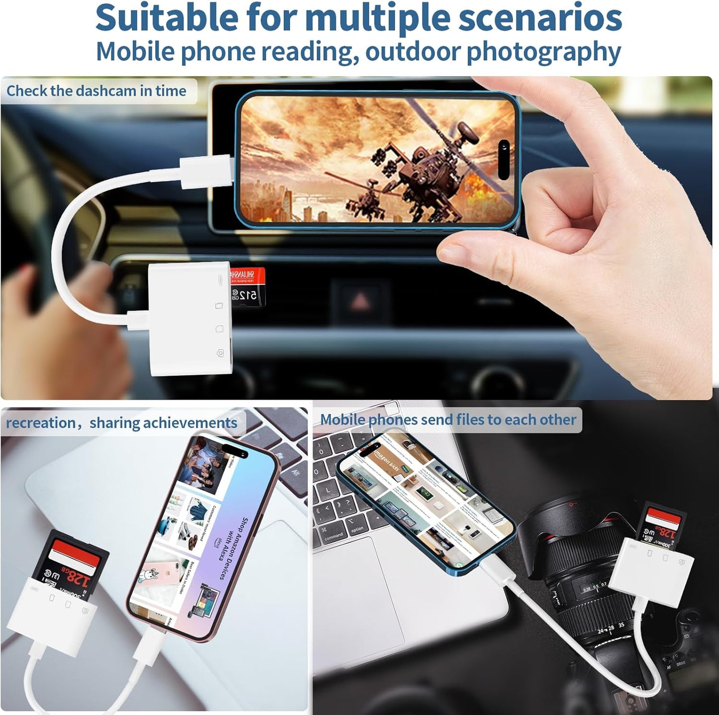 USB-C to SD Card Reader for iPhone iPad with USB OTG Camera Adapter, 4 in 1 Camera Connection Kit, iPhone Adapter with Fast Charging Port, for iPad,iPhone 16 15Pro Max, MacBook Pro/Air, Samsung