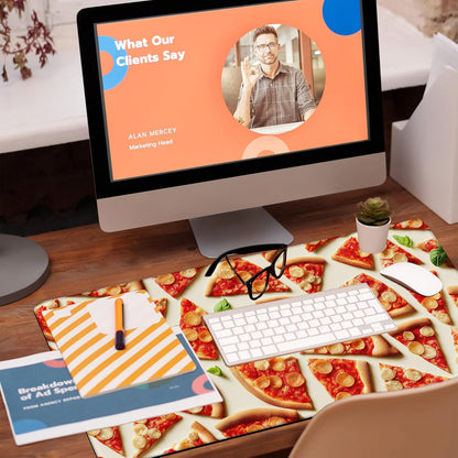 Desk Mat, Realistic Pizza Slices Desk Pad, Pizza Food Large Gaming Mouse Pad for Desk, 31.5"x15.7" Extended Big Computer Keyboard Mouse Pad with Non-Slip Base and Stitched Edge