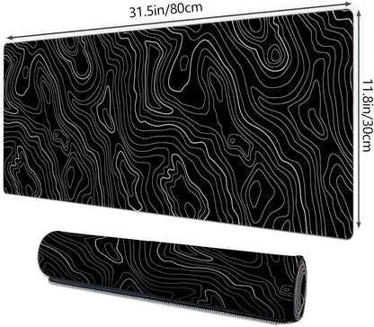 Gaming Mouse Mat Forest Background Pattern XXL XL Large Mouse Mat Long Extended Mouse Pad Desk Mat Non-Slip Rubber Mice Pads Stitched Edges Thin Pad (Topographic Map Balck)