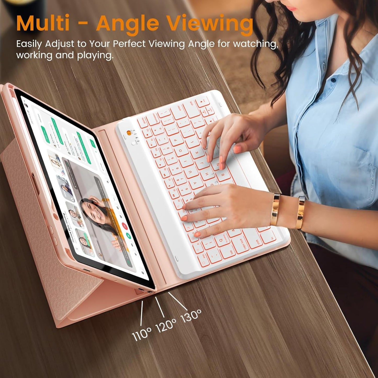 OYEEICE for iPad 9th Generation Case with Keyboard 10.2'' - 7 Color Backlit Wireless Keyboard Cover with Pencil Holder for iPad 9th/8th/7th Gen 10.2 inch, iPad Air 3rd Gen & iPad Pro 10.5" - Pink