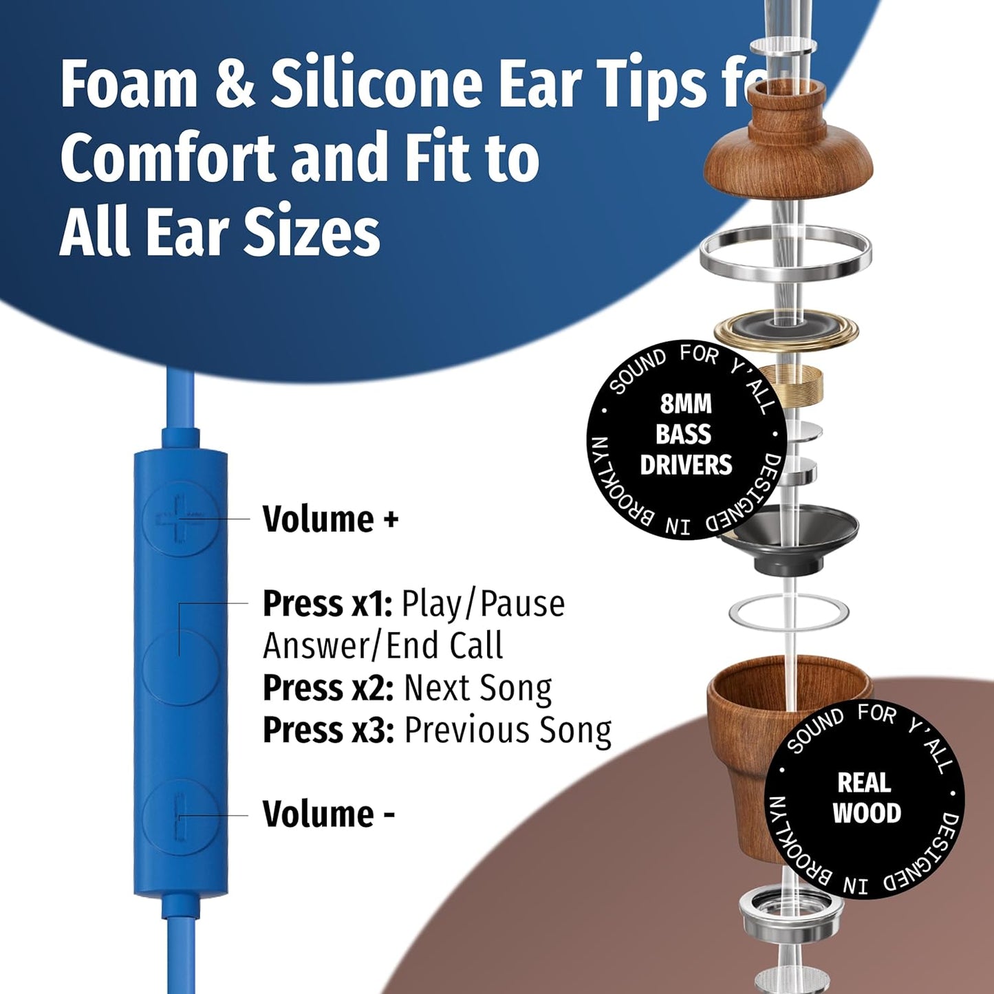 Symphonized Premium Wooden iPhone Earphones Wired (USB C) Deep Bass Sound, 3D Sound, Microphone Volume Control, 90% Noise Cancelling for Type C Devices. Earphones for iPhone 15 to 16 & Android