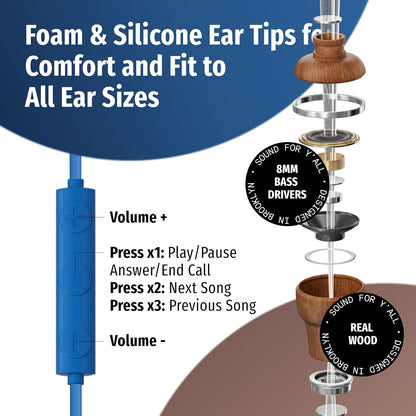 Symphonized Premium Wooden iPhone Earphones Wired (USB C) Deep Bass Sound, 3D Sound, Microphone Volume Control, 90% Noise Cancelling for Type C Devices. Earphones for iPhone 15 to 16 & Android