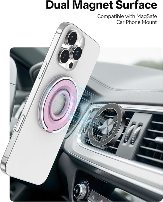 [2025 Newest] Magnetic Phone Grip for MagSafe Ring Holder, Magnet Phone Grip Stand Finger Kickstand Two-Sided Magnetic Compatible with iPhone 16 Pro/Max 15 14 13 12 11 Plus&Android (Pink)