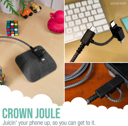 Smartish USB-C/Lightning Cable for iPhone 16/15/14 - Crown Joule - 6Foot Universal Fast Fabric Wrapped Charging Cable w/Micro-USB - Apple MFi Certified for iPhone 13/12/SE/iPad/AirPods/Android - Black